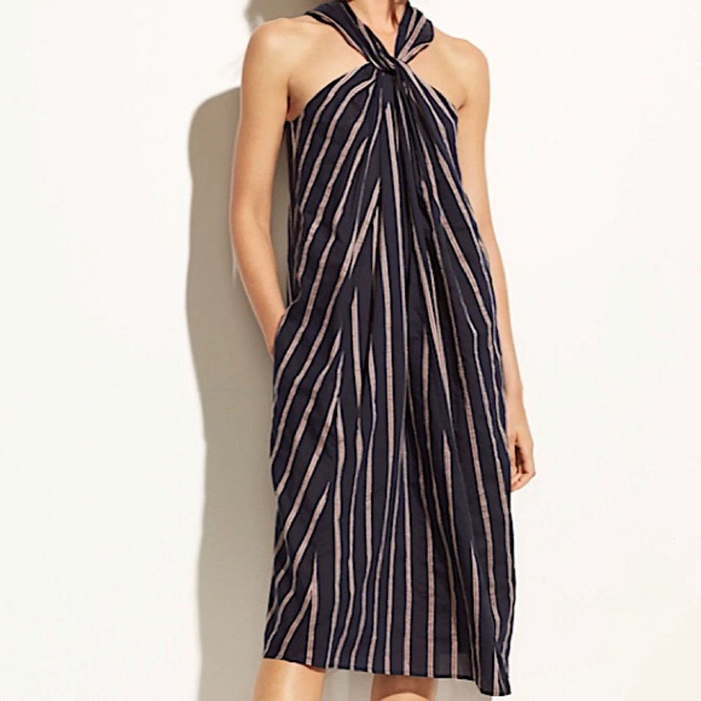Vince Textured Stripe Twist Front Halter Dress - image 1